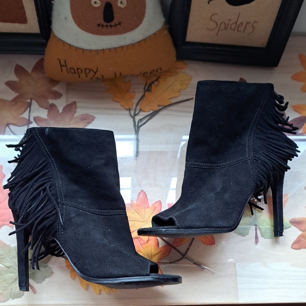 Dolce Vita Heeled Open Toe Booties Fringe